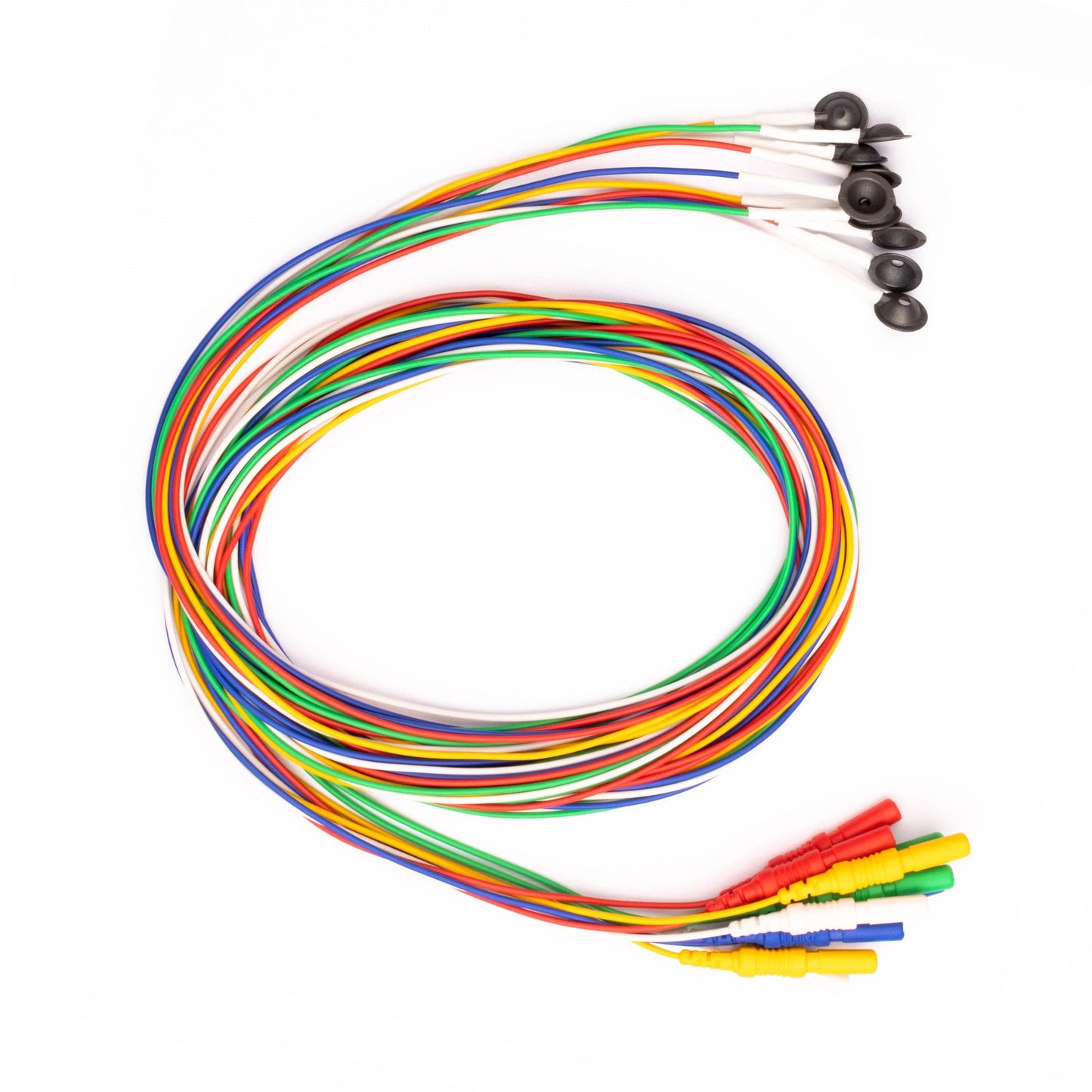 ez1020™ Disposable EEG Electrodes with color-coded lead wires, deep cup Ag/AgCl sensors, and touch-proof DIN connectors.