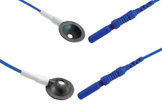 ez1020 disposable 10mm deep cup Ag/AgCl EEG electrodes with touch-proof connectors, flexible leads, and dependable signal quality for clinical EEG applications