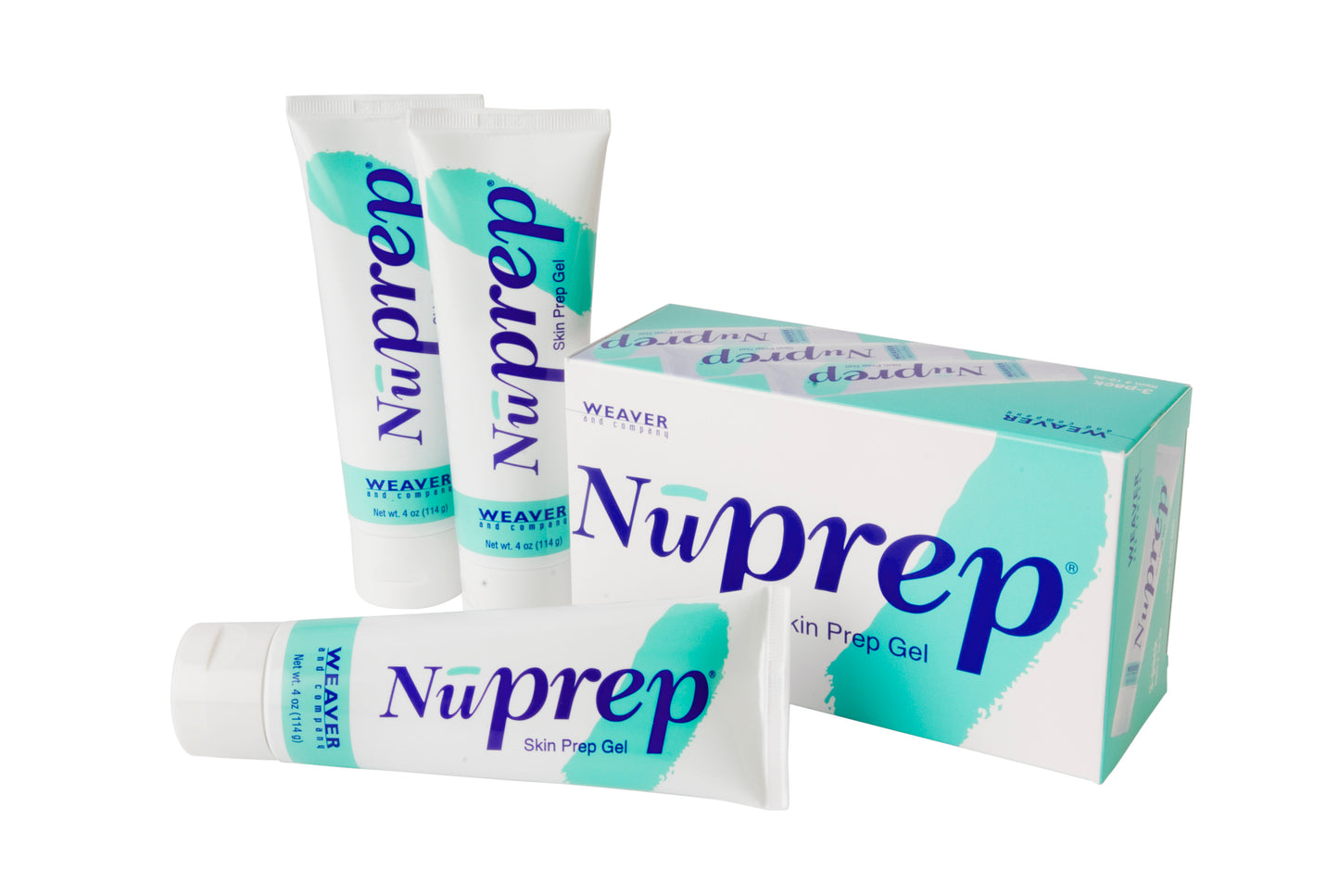 NuPrep® Skin Preparation Gel 4 oz tubes and retail box for EEG electrode skin preparation and impedance reduction.