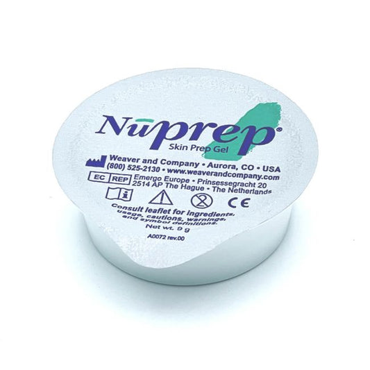 Single-use NuPrep skin preparation cups for reducing electrode impedance and preparing skin prior to EEG electrode placement.